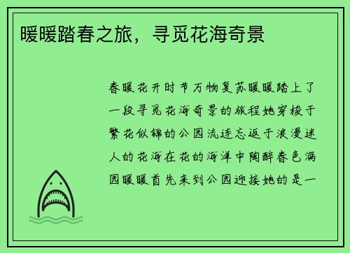 暖暖踏春之旅，寻觅花海奇景