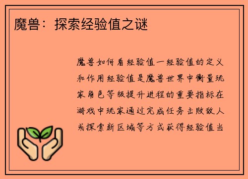 魔兽：探索经验值之谜